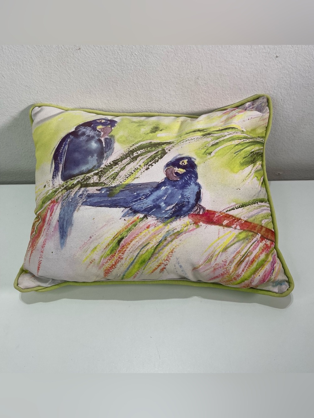Betsy Drake Blue Birds Throw Pillow Decorative Art 13x10'' Boho Tropical